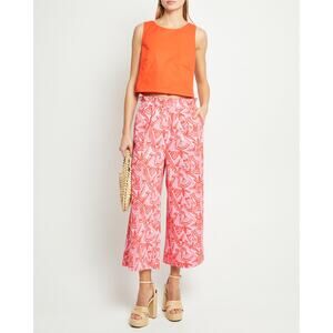 kourt Sienna Pink Orange Tropical Cropped Wide Leg Cool Cotton Relaxed Pants S